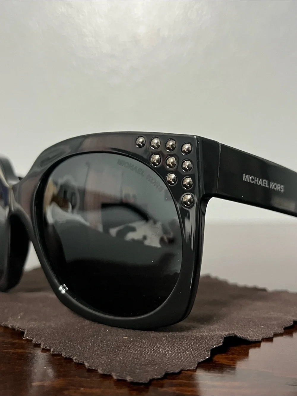 Michael Kors Black Oversized Cat-Eye Sunglasses with Stud Accents